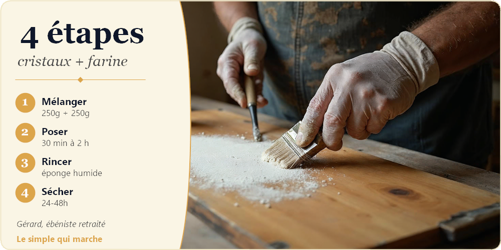 Recette lessive de soude farine pour décaper la peinture sur bois : gel maison ébéniste retraité