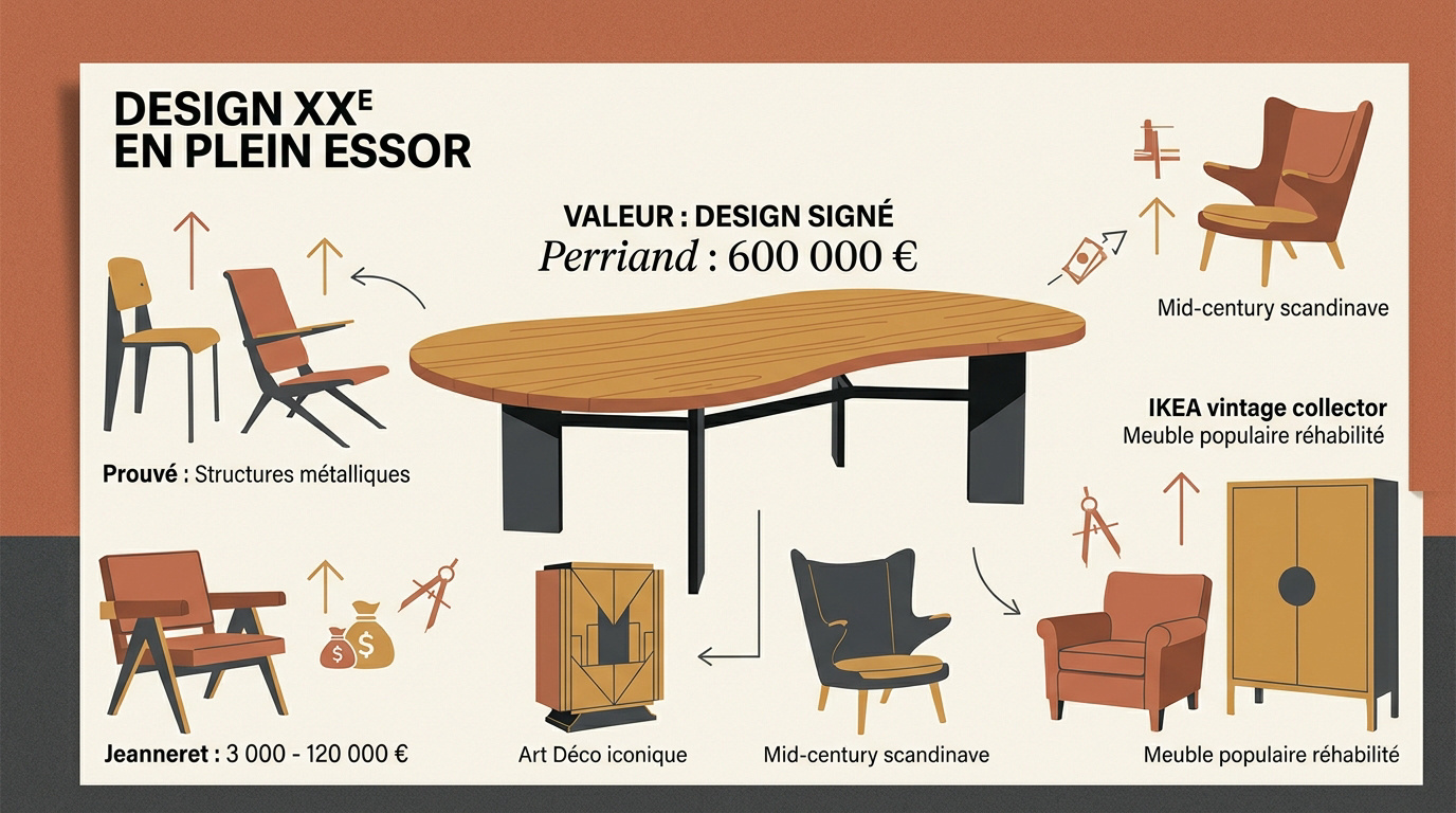 Mobilier design du XXe siècle en bois et métal dans un intérieur moderne